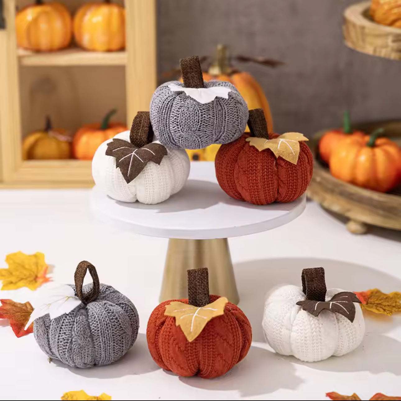 Mini zucche lavorate a maglia, finte zucche autunnali, piccole zucche lavorate a maglia, zucche rustiche per il Ringraziamento, decorazioni autunnali di Halloween