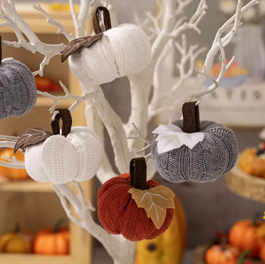 Mini zucche lavorate a maglia, finte zucche autunnali, piccole zucche lavorate a maglia, zucche rustiche per il Ringraziamento, decorazioni autunnali di Halloween