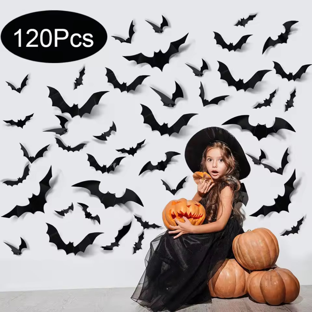 Decorazioni di Halloween con pipistrelli, pipistrello in PVC 3D sul muro, adesivi murali con pipistrelli neri, oggetti di scena spaventosi per Halloween