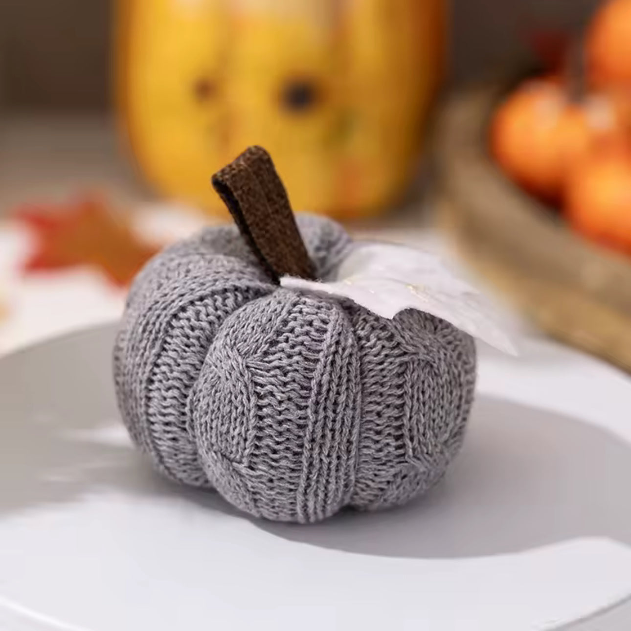 Mini zucche lavorate a maglia, finte zucche autunnali, piccole zucche lavorate a maglia, zucche rustiche per il Ringraziamento, decorazioni autunnali di Halloween