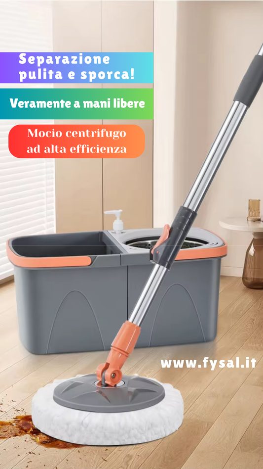 Set Mocio Rotante a 360° con Doppio Secchio – Sistema per Pulizia a Secco e Bagnato
