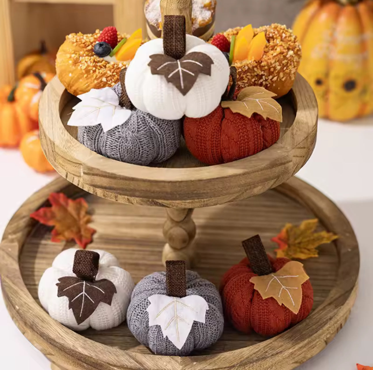 Mini zucche lavorate a maglia, finte zucche autunnali, piccole zucche lavorate a maglia, zucche rustiche per il Ringraziamento, decorazioni autunnali di Halloween
